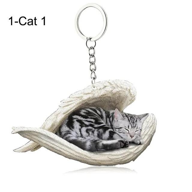 

Ornament Acrylic Hanging Keychain Cute Sleeping Angel Dog And Cat Pendant Wing Tabby Cat
