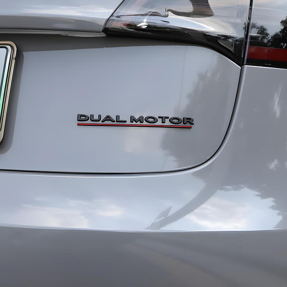 DUAL MOTOR Underlined Letters Emblem for Tesla Model Y 3 S X Car Styling High Performance Trunk Badge Sticker Chrome Black Red