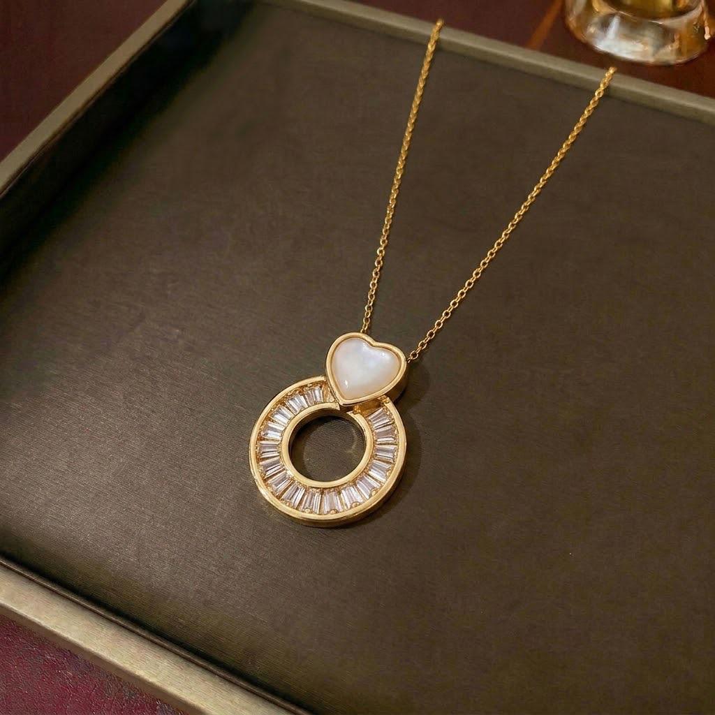 Women's Cross-Border Fashion Necklace with Colorful Zirconia Heart and Titanium Steel Clavicle Chain