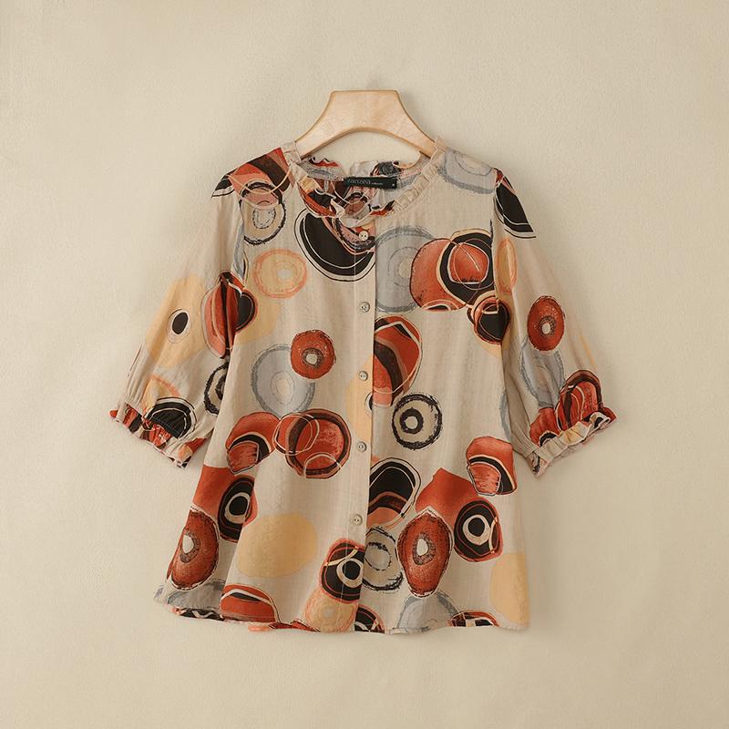 

ZANZEA Женская повседневная блузка с круглым вырезом, рукавом до локтя, свободного кроя, с принтом 5XL красный