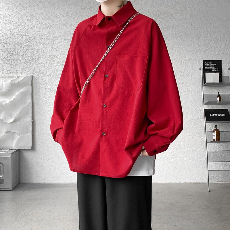 2025 Herbst Herren Retro Einfarbiges Hemd Herren Japanisches Harajuku Casual Hemd Herren Umlegekragen Button-Up Hemd Vintage Oberteile