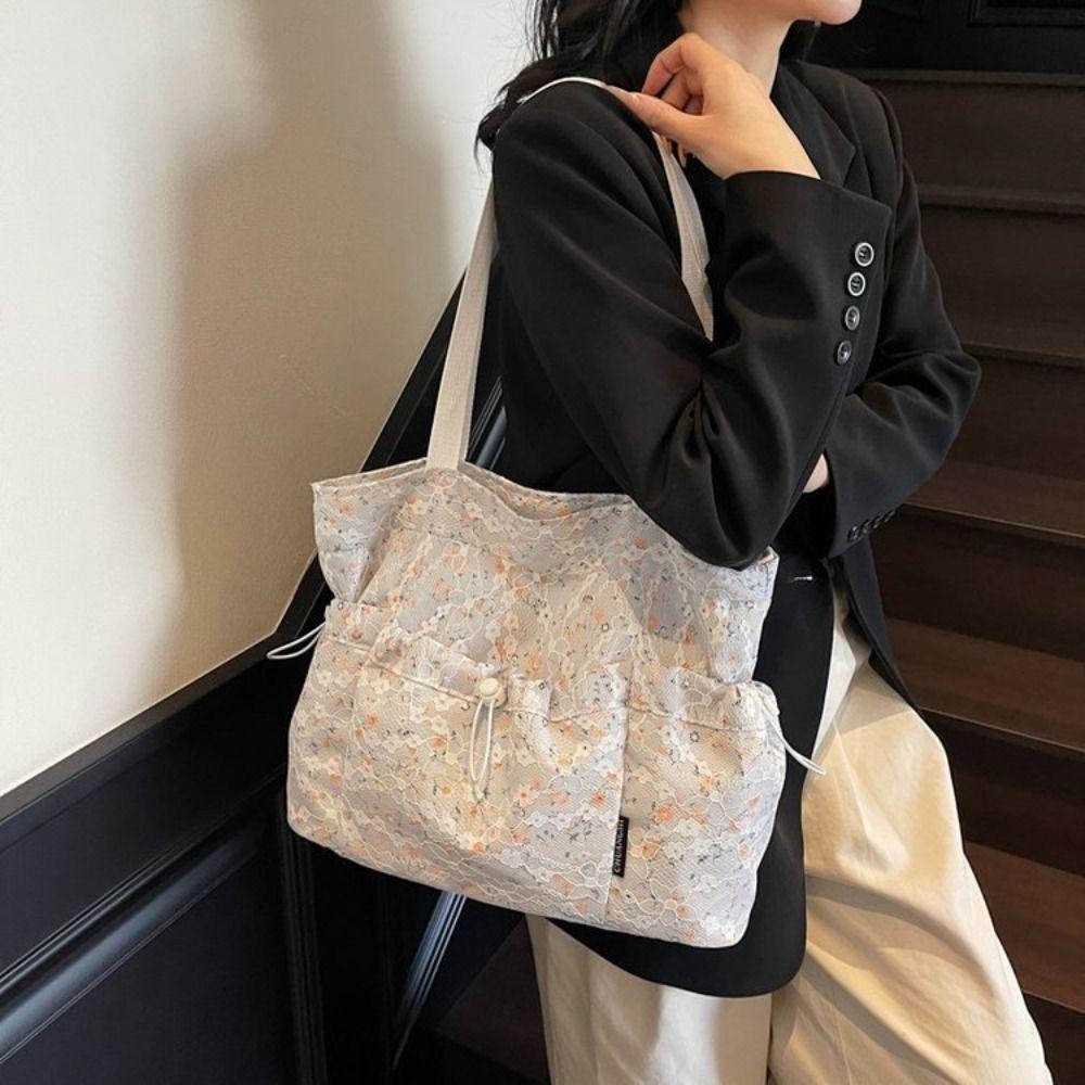 Sweet Harajuku Aesthetic Handbag Korean Style Drawstring Shoulder Bag Floral Tote Bag  Girls/Female