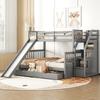 Family Bed Stable Base Bunk with Drawers Ladder Slide Storage Flat Shelves Wood Frame Loft Bedroom Furniture Children