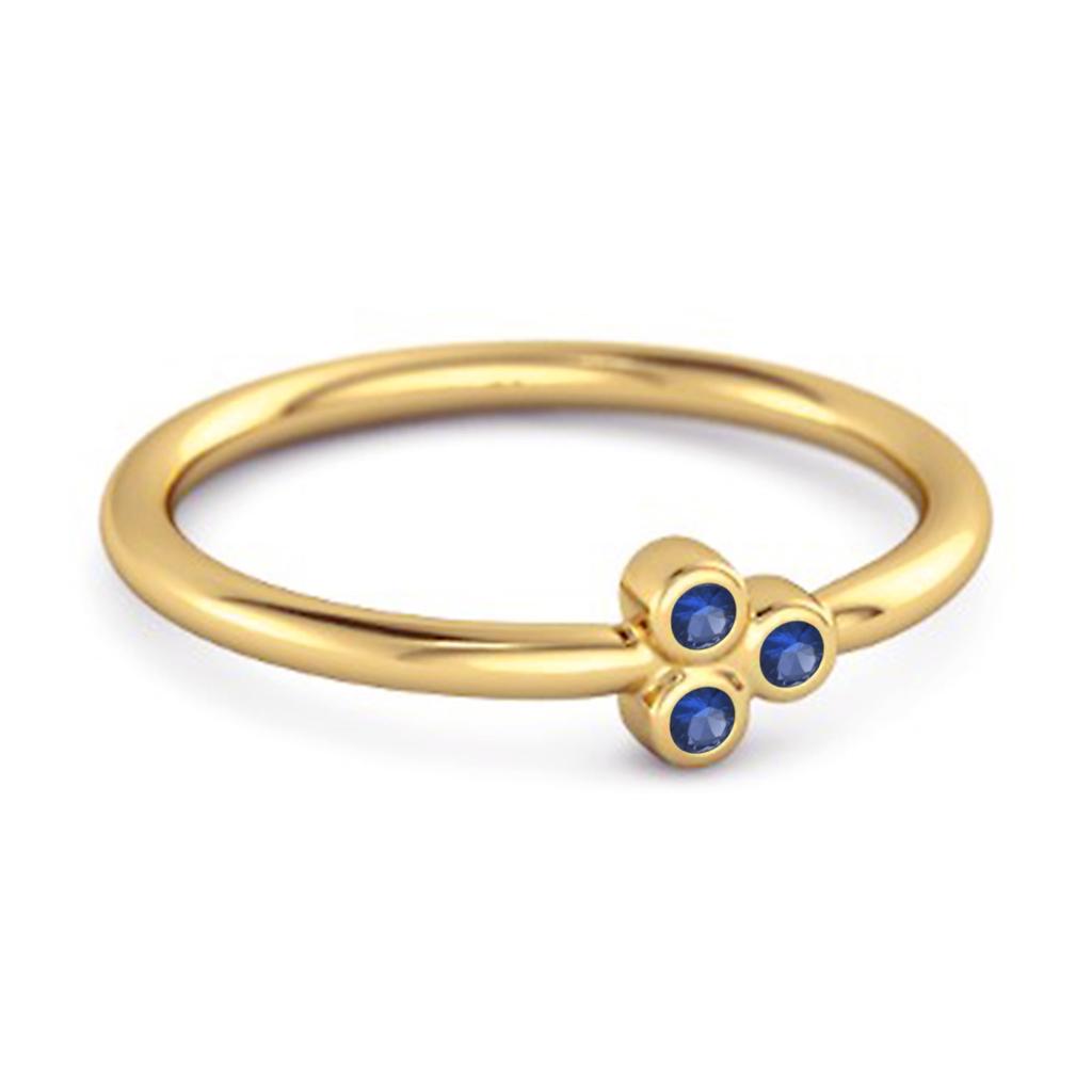 Blue Sapphire Triple Bezel Cluster Ring - 925 Sterling Silver Gold Vermeil