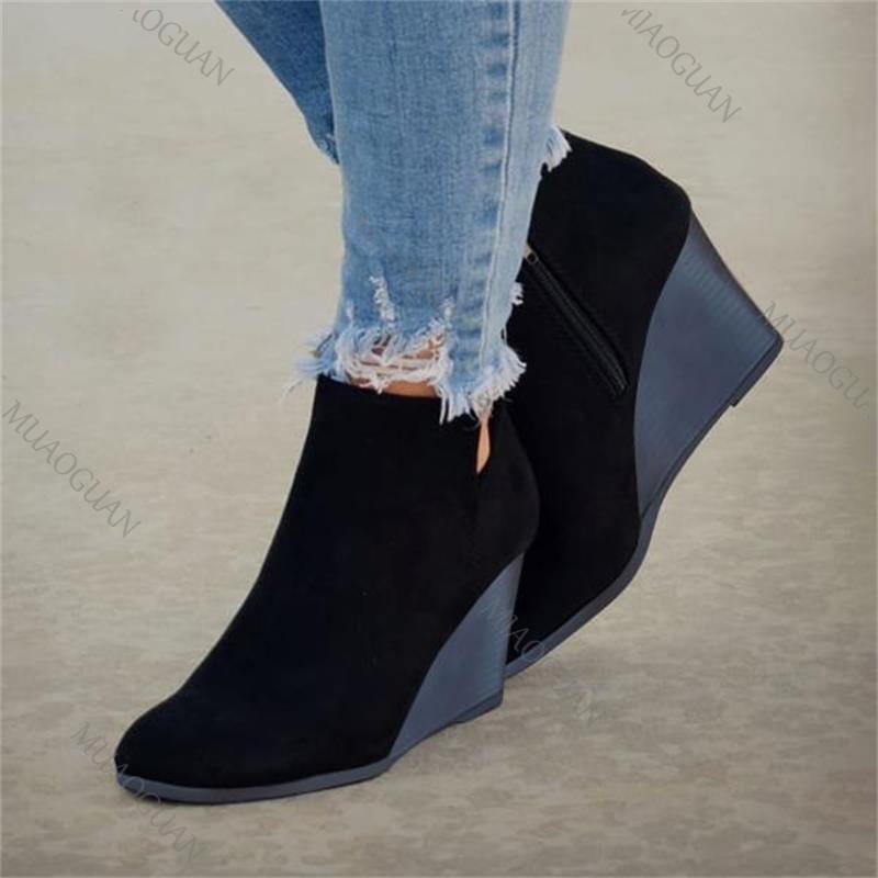 Fashion Boots for Women Pointed Toe Autumn Winter New Women's Shoes Casual Retro Wedge High Heels Ankle Boots Suede Solid Chelsea Botas