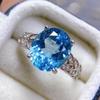 Natural Blue Topaz European & American Style 925 Silver Ring