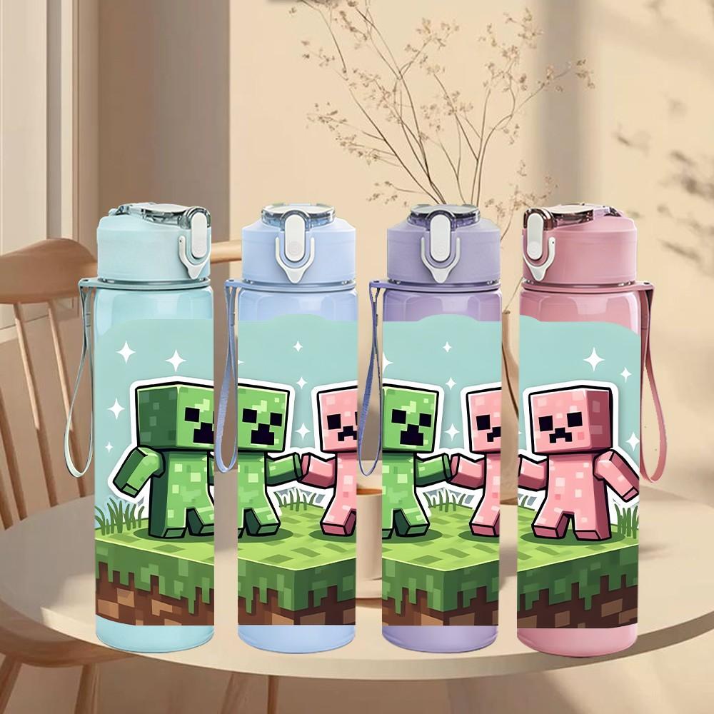 1PC Minecraft Cartoon Character 750ml Color Plastic Sports Water Bottle Leakproof Flip Straw Lid Suitable for Sports Office Home Use