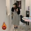 2023 Autumn/Winter Women's Plus Size Velvet Hooded Sweatshirt Dress - Loose, Lazy Style, Over-the-Knee Skirt, Slimming Fit