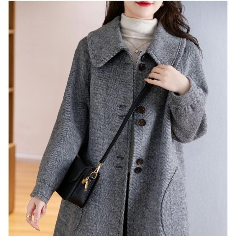 Casaco de Lã Vermelho Feminino Moda Inverno Slim Abotoamento Simples Trench Exterior de Alta Qualidade