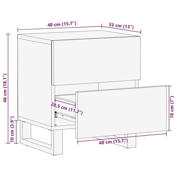 VidaXL Table de chevet noir 40x33x46 cm bois de manguier solide, table d'appoint, armoire de lit, table d'appoint pour la 4017682