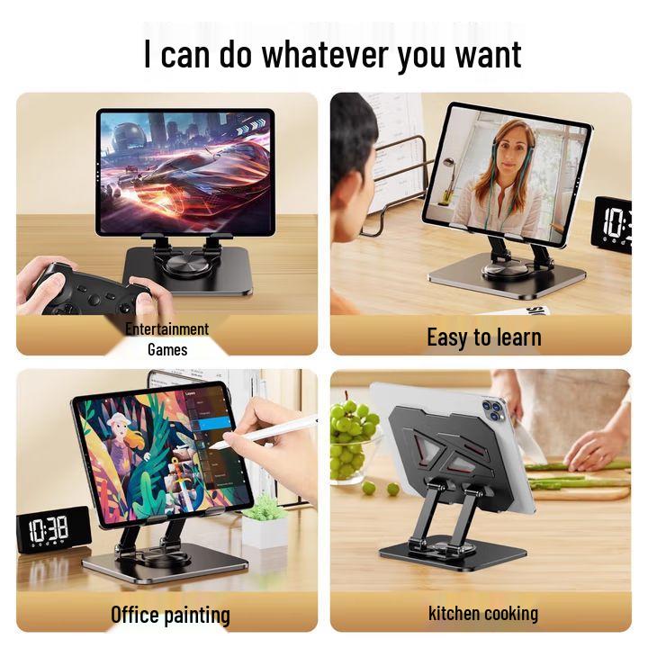 All-Metal Adjustable Rotating Phone and Tablet Stand, 720° Rotation with Self-Cooling Design