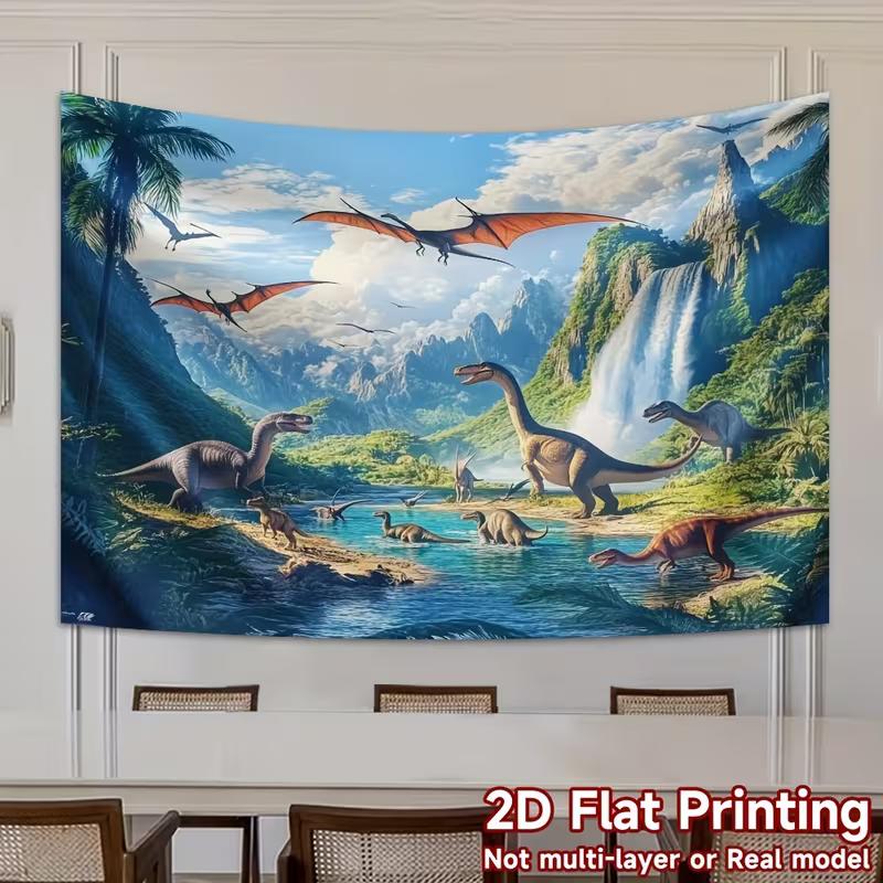Realistic Dinosaur Tapestry, 150x100cm Prehistoric Waterfall & Mountain Wall Decor for Boys Room & Birthday Party