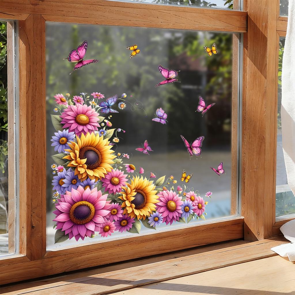 Creative Sunflower Glass Stickers for Bedroom, Living Room, Kitchen, Bathroom and Windows
