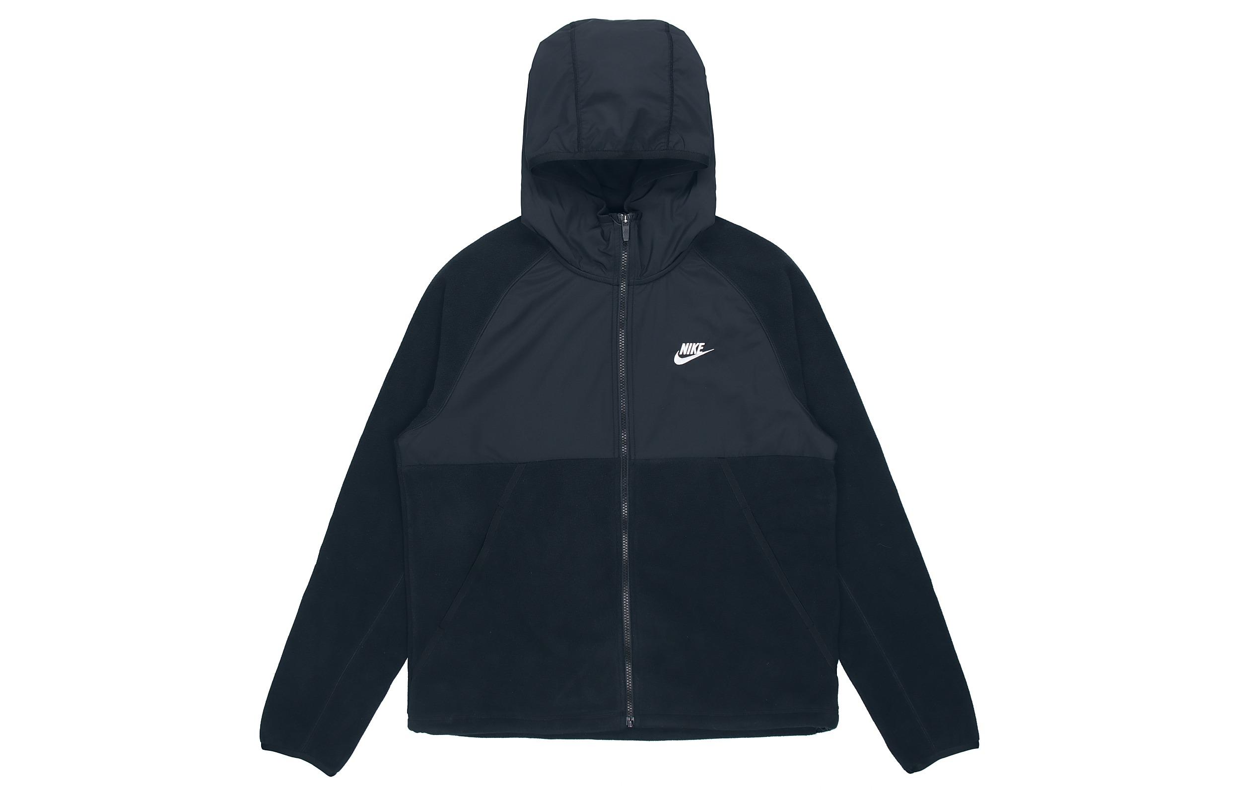 

Nike Sportswear Total Length Zippers Open Collar Hooded Fleece Lined Jacket Men s Black DM1220-010 XXL