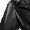 European and American Women's Faux Leather Fashion Trench Coat Jacket