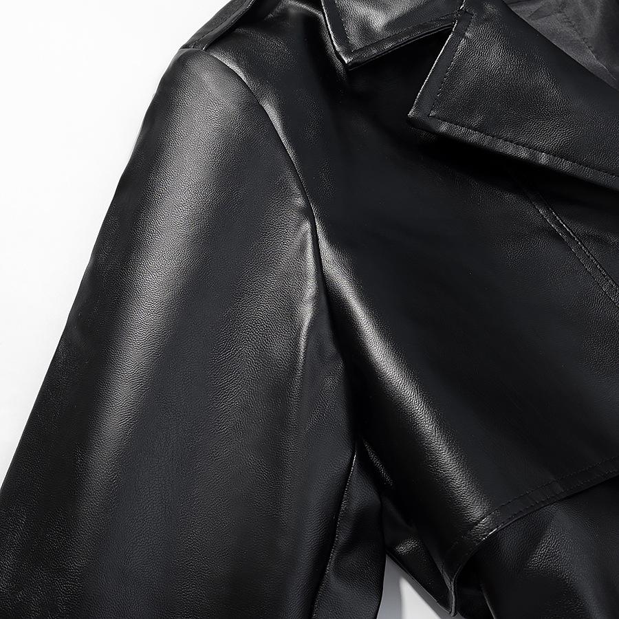 European and American Women's Faux Leather Fashion Trench Coat Jacket