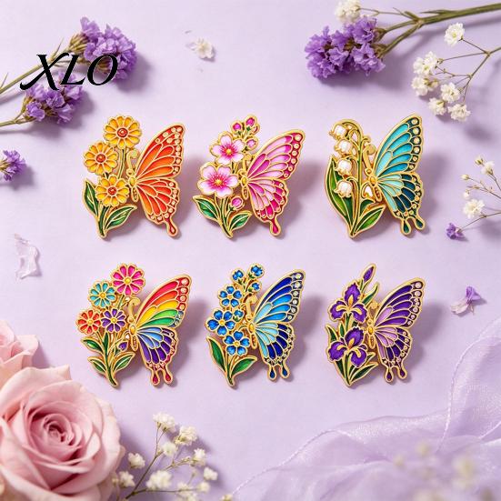 Butterfly Scarves Brooch Enamel Flower Pin, Floral Badge for Women, Inscet Shaped Pin Coats Sweaters Alloy