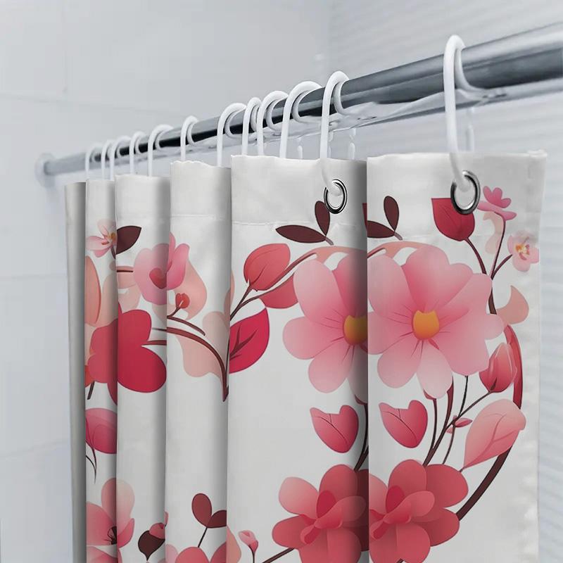 Floral Heart Shower Curtain - Romantic Bathroom Decor 90X180cm