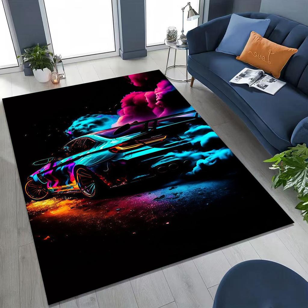 Alfombra Decorativa para Habitación, Sala de Estar, Sofá, Hogar, Felpudo, Alfombrilla de Piso Grande Antideslizante, Concepto Futuro Coche Deportivo Bicicleta de Carreras Motocicleta