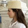 Summer Vintage 100% Raffia Flat Top Sun Hat Women Natural Wheat Straw Hand Woven Pillbox Hat Party Charming Wedding Party Berets
