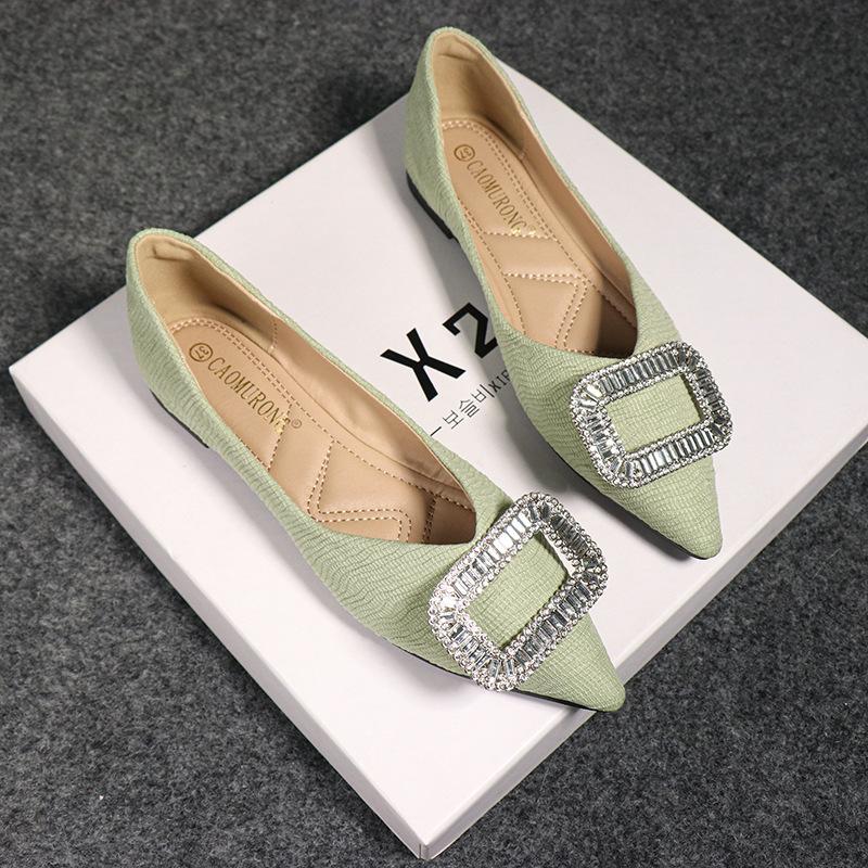 Fashion Large Size Flat Shoes for Women Spring Autumn New Fashion Rhinestone Shallow Mouth Boat Shoes Comfortable Pointed Luxury Shoes