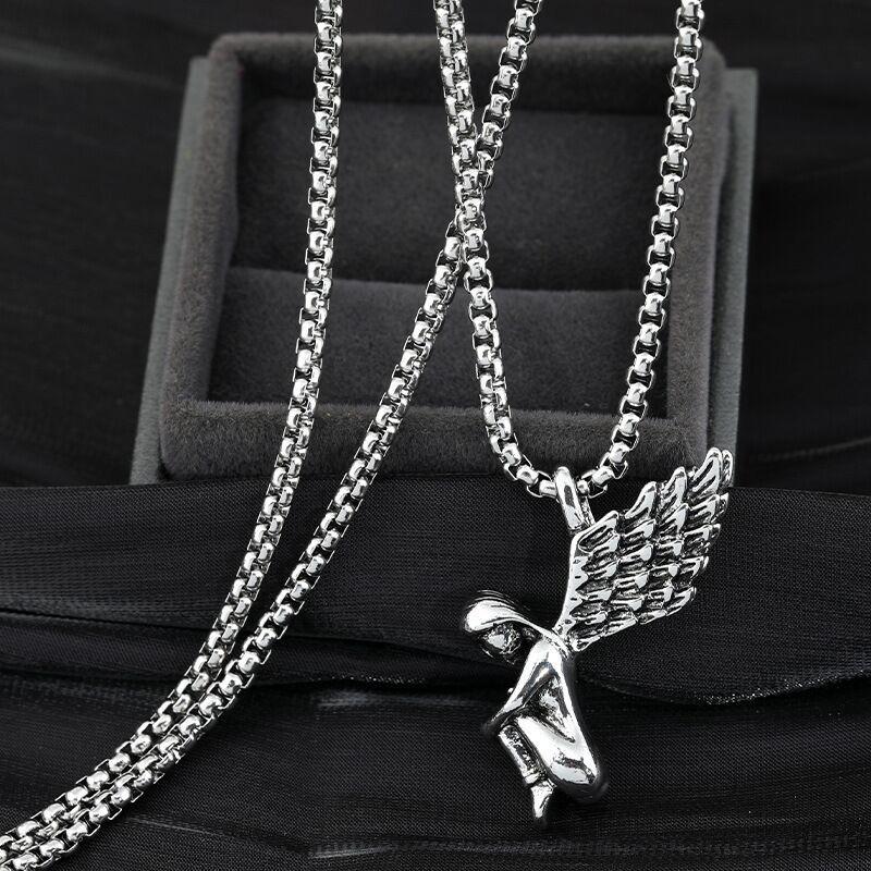 Guardian Angel Pendant Necklace, Punk Hip Hop Jewelry for Men & Women