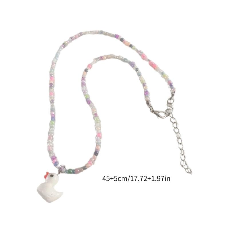Unique Rainbow Bead Neckchains Adjustable Duck Pendant Choker Ornaments