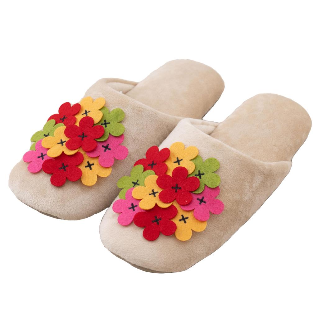 Hokomomora Lind Size Floral Senko 73844 Slippers, L Approx. 24-26cm, Beige, Print, Washable, Stylish, Cute,