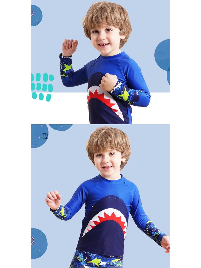 2025 Boys' Shark Print Long Sleeve Two-Piece Swimsuit Set