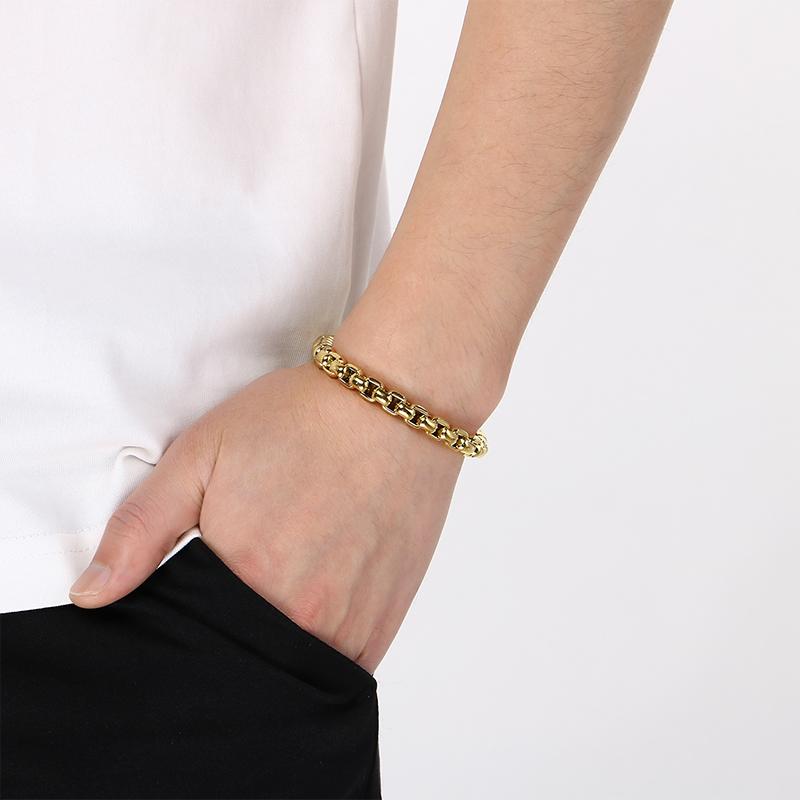 KALEN Gold Plated Stainless Steel Box Chain Bracelet for Men Hip Hop Square Clasp Accessory Waterproof Trendy Jewelry Gift