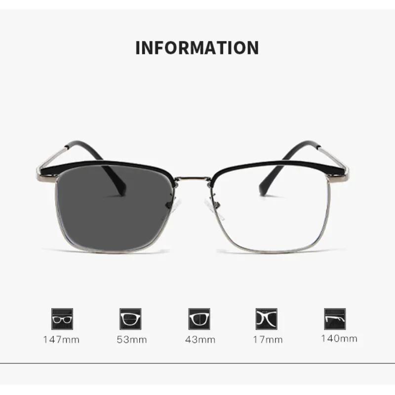Half Frame Pochromic Myopia Glasses Women Men Business Style Anti Blue Light Eyewear UV Sunglasses Diopters -1.0 To -4.0