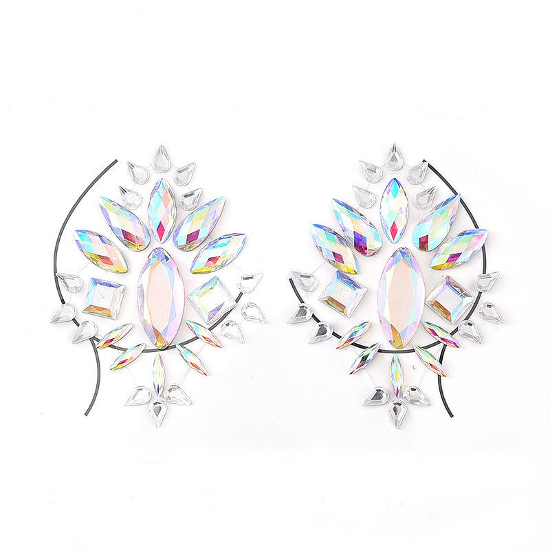 3D Crystal Chest Jewels Temporary Tattoo Sticker Rhinestone Flash Tattoos Adhesive Face Jewel Gem Body Paint Sticker for Party