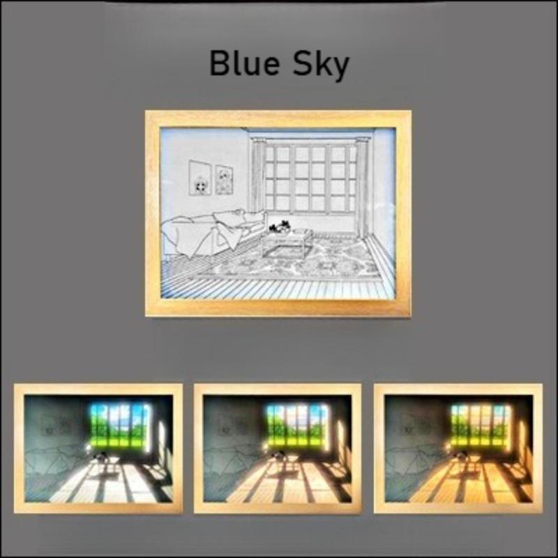 Beautiful LED Light Painting Indoor Sunlight Window Wooden Photo Light Dimming Wall Artwork Table Lamp Home Decor Night Lamp