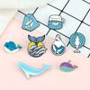 Cartoon Blue Marine Animal Brooch Save Ocean Whale Dolphin Enamel Badge Cloth Backpack Lapel Pins Jewelry Gifts for Friends Kids