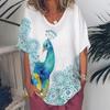 Fashion Women's T Shirt V-Neck Short Sleeve Top Women 3d Peacock Graphics Summer Plus Size Everyday Casual Female Clothing 5XL