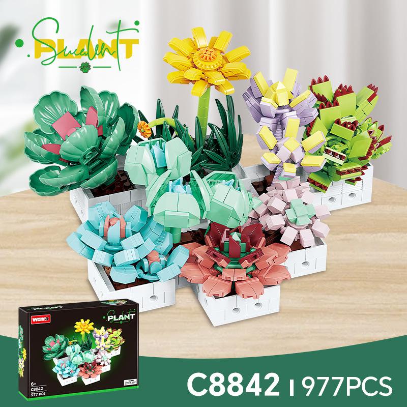 

Small Particle Building Block Splicing Flower Potted Plant Creative Assembly Home And Daily Necessities Ornament Toy