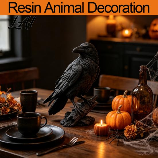 Gotische Krähenfigur Realistische Schwarze Figur Harz Rabe Statue für Halloween Tischdeko Horror Thema Partyzubehör Dekoration Dunkles Gruseliges Ornament Zuhause