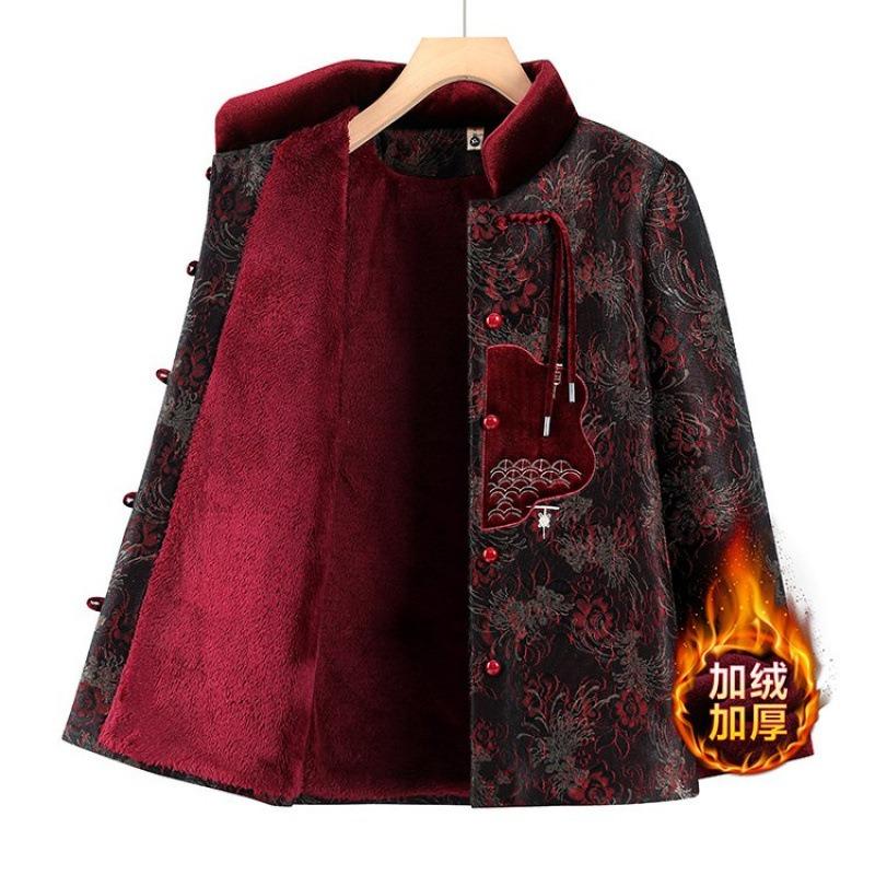 New grandma winter padded coat velvet old lady Tang coat thickened old mother padded jacket