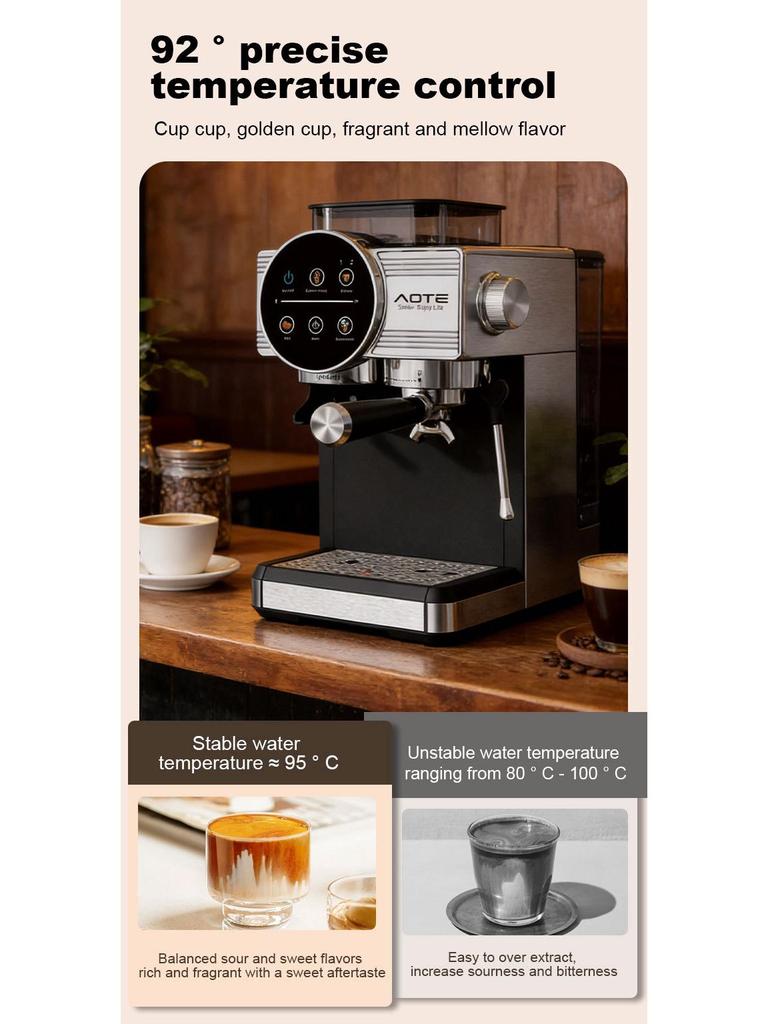 AOTE chytrý kávovar v italském stylu s mlýnkem, poloautomatickou duální extrakcí studené a horké kávy.