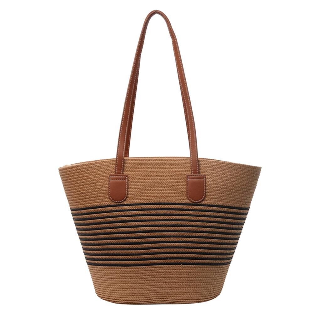 Large Capacity Straw Woven Tote Bag for Women Stylish Solid Color Shoulder Bag for Work Shopping Beach Use