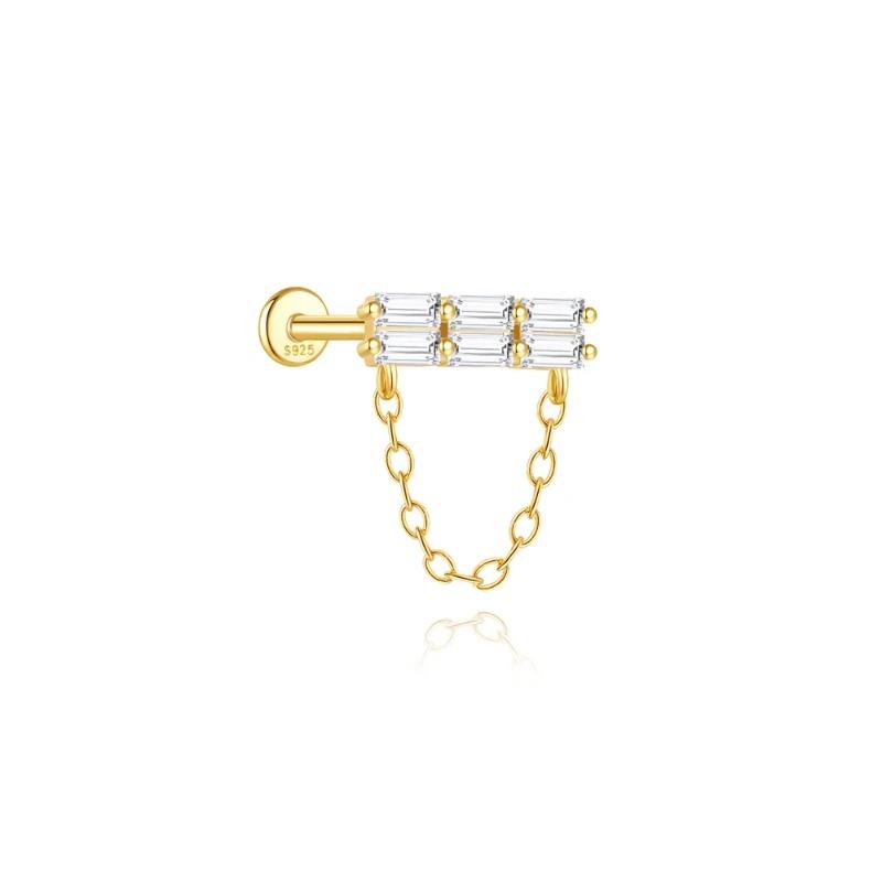 

AIDE 1PC 925 Silver Lucky Red Koi Piercing Earring For Women Geometric Chain Zircon Ear Bone Stud Earrings Fine Jewelry 1piece