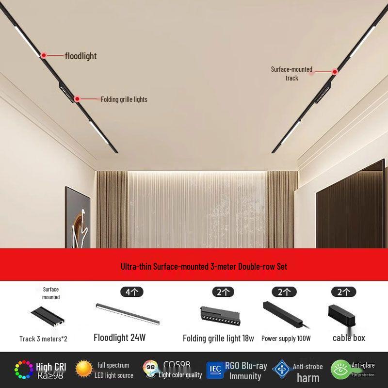 Ultra-Thin Surface-Mounted Magnetic Track Light Set for Living & Dining Rooms