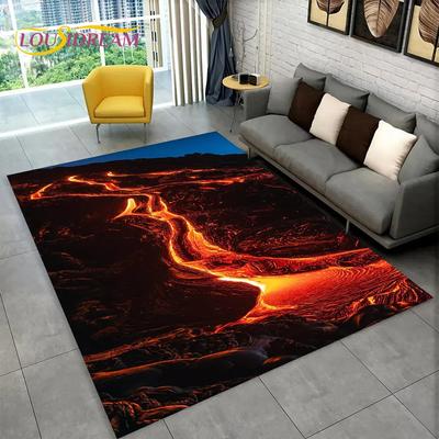 3D Volcano Lava Magma Area Rug Large,Carpet Rug for Living Room Bedroom Sofa Doormat Decoration,Kid Play Non-slip Floor Mat Gift