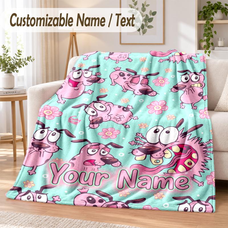 Courage the Cowardly Dog Custom Name Flannel Throw Blanket Soft Warm for Sofa Bed Indoor Home Use