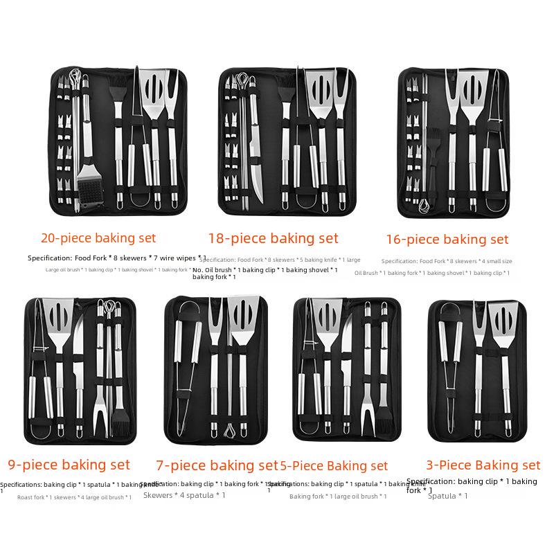 18-Piece Portable Stainless Steel BBQ Tool Set with Oxford Bag