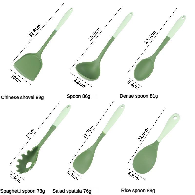 6Piece Silicone Kitchen Utensil Set Chinese Spatula Soup Ladle Slotted Turner Pasta Spoon Salad Honey Scrapers for Non
