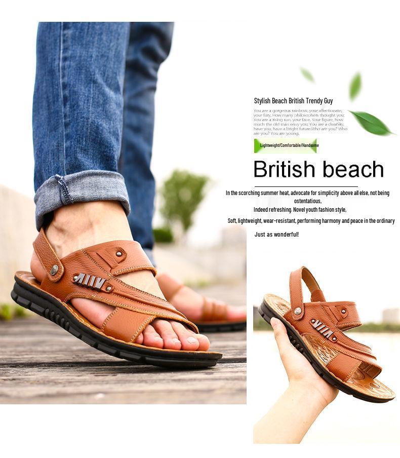 Męskie sandały plażowe z prawdziwej skóry na podeszwie Oxford