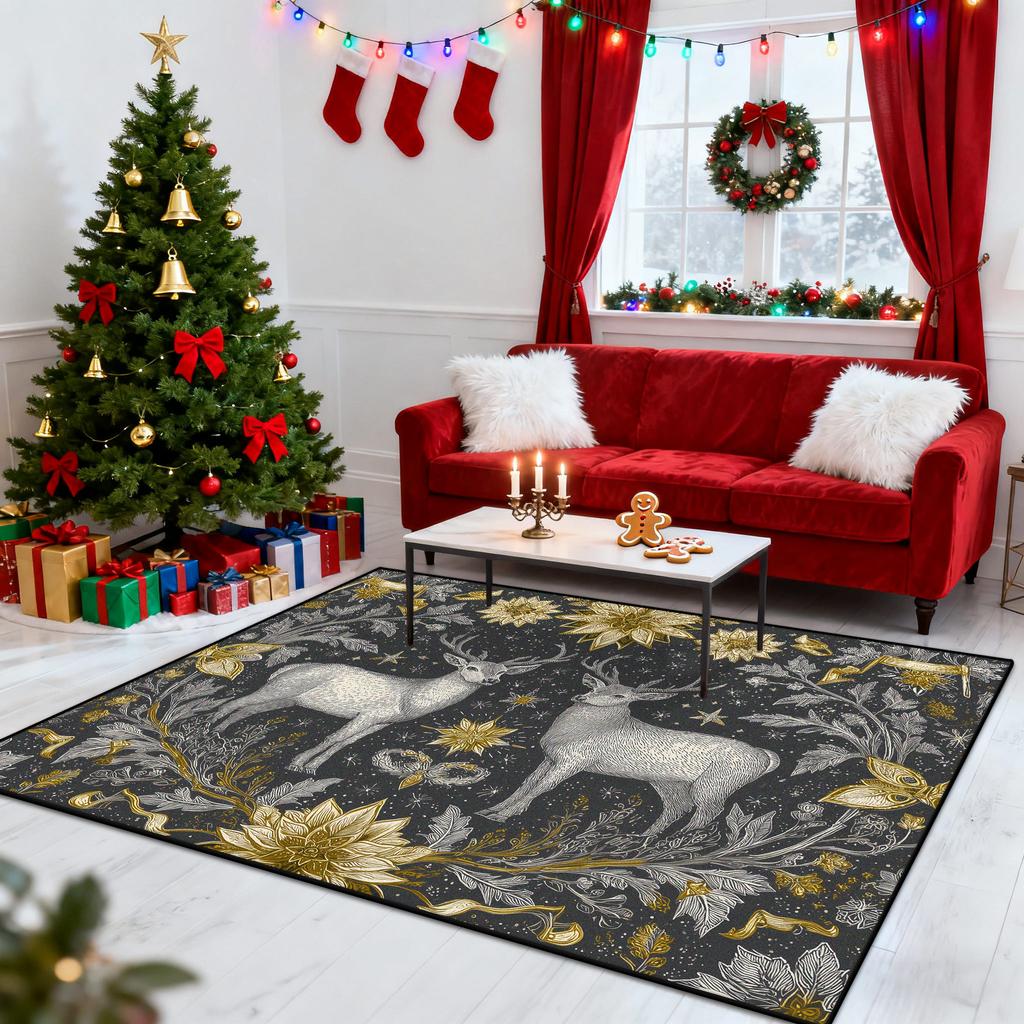 Christmas New Year Large Size Carpets Living Room Decoration Non-slip Sofa Area Rugs for Bedroom Cloakroom Floor Mat Washable