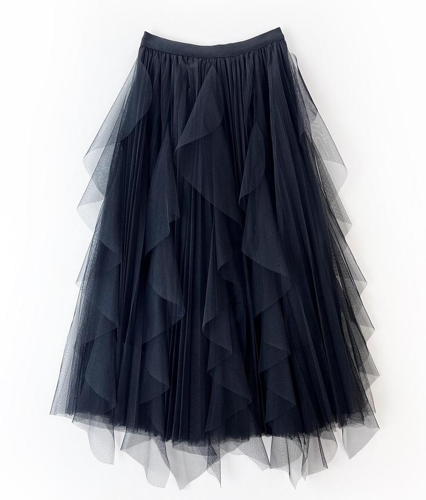 2023 Women's Irregular A-Line Pleated Gauze Skirt with Tassels
