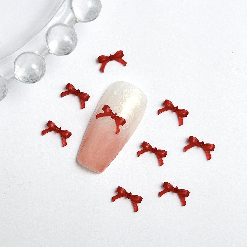 Burgundy Bowknot Internet Celebrity Hot-Selling Solid Color Mini Red 3D Hollow Bow Tie Cartoon Resin Nail Art Accessories